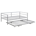 Twin Size Metal Daybed With Adjustable Trundle, Pop Up Trundle, Silver Silver Metal