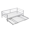 Twin Size Metal Daybed With Adjustable Trundle, Pop Up Trundle, Silver Silver Metal