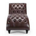 Tufted Armless Chaise Lounge Dark Brown Pu Pu