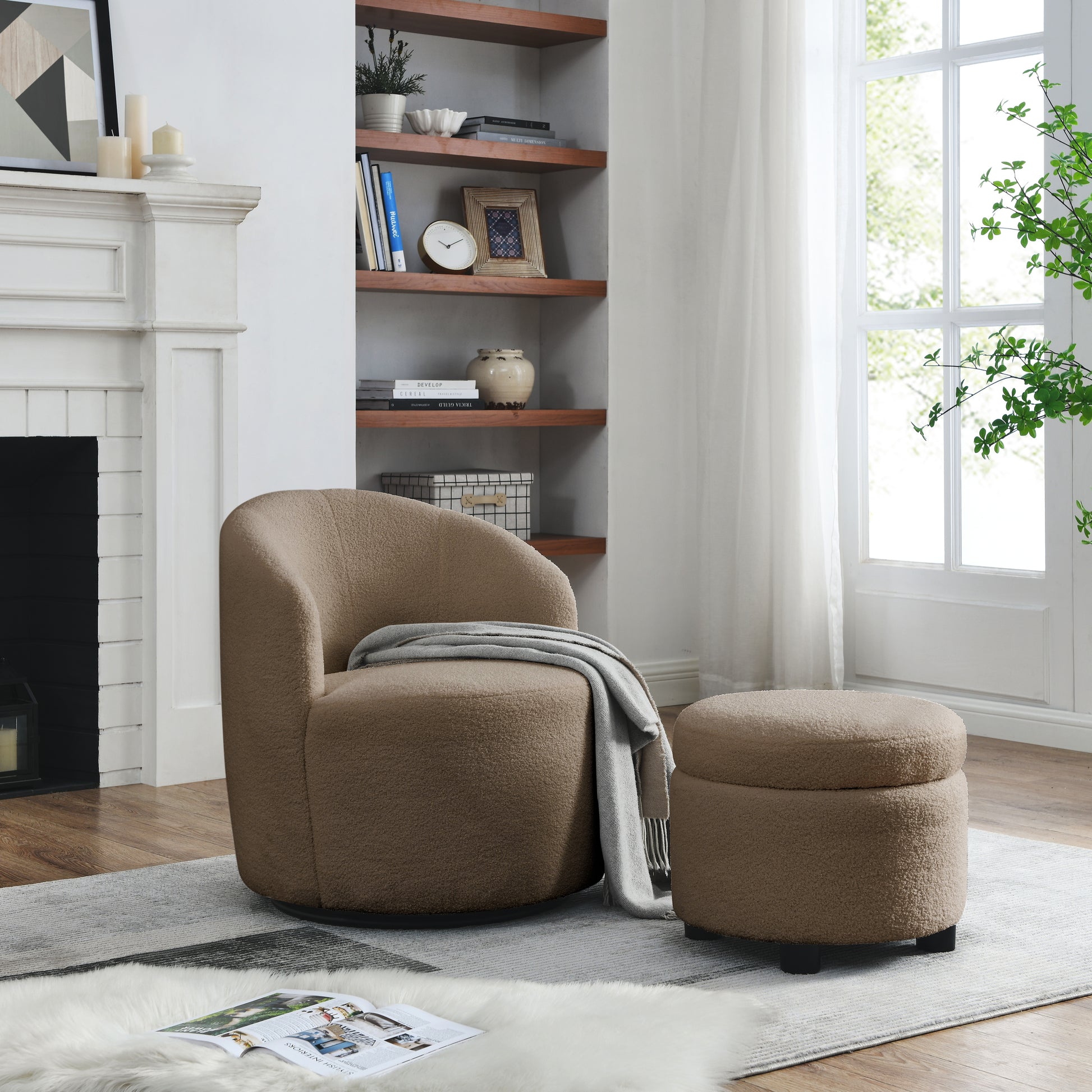 Video Welike Swivel Barrel Chair, Living Room Swivel Chair With Round Storage Chair, 360 Swivel Club Chair, Nursery, Bedroom, Office, Hotel With Upholstered Modern Armchair, Teddy Fabric Coffee Foam Fabric