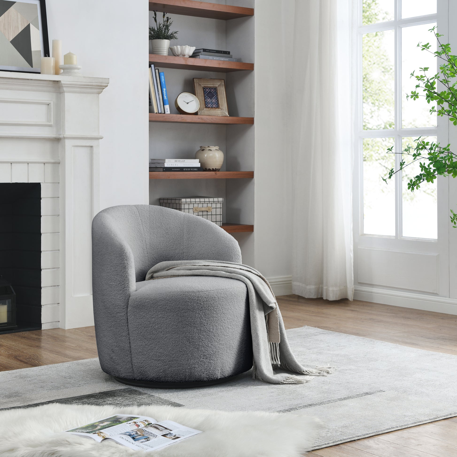 Video Welike Swivel Barrel Chair, Living Room Swivel Chair With Round Storage Chair, 360 Swivel Club Chair, Nursery, Bedroom, Office, Hotel With Upholstered Modern Armchair, Teddy Fabric Grey Teddy Foam Fabric