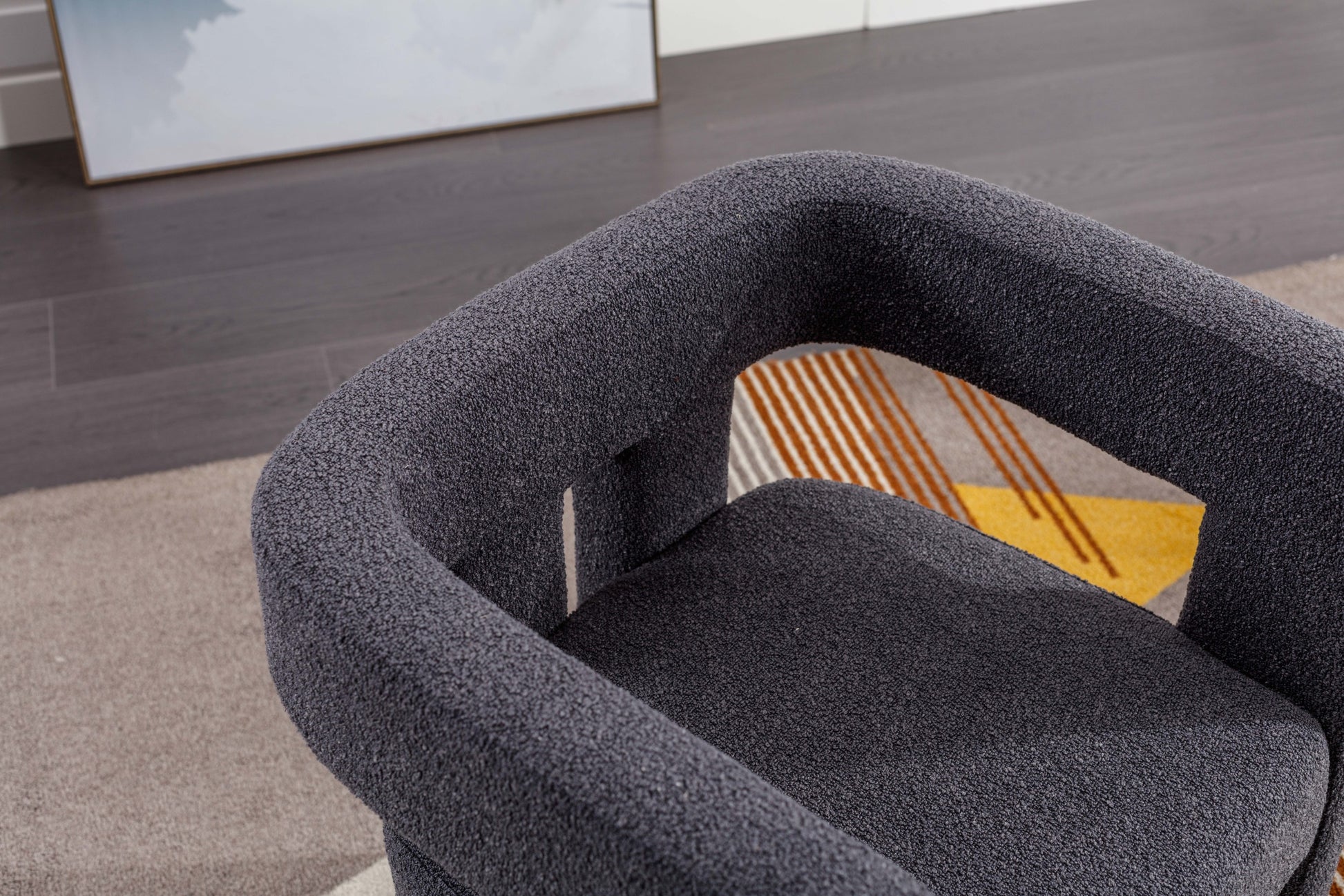 Coolmore Contemporary Designed Fabric Upholstered Accent Dining Chair Barrel Side Chairs Kitchen Armchair For Living Room 2Pc Set Carbon Black Boucle