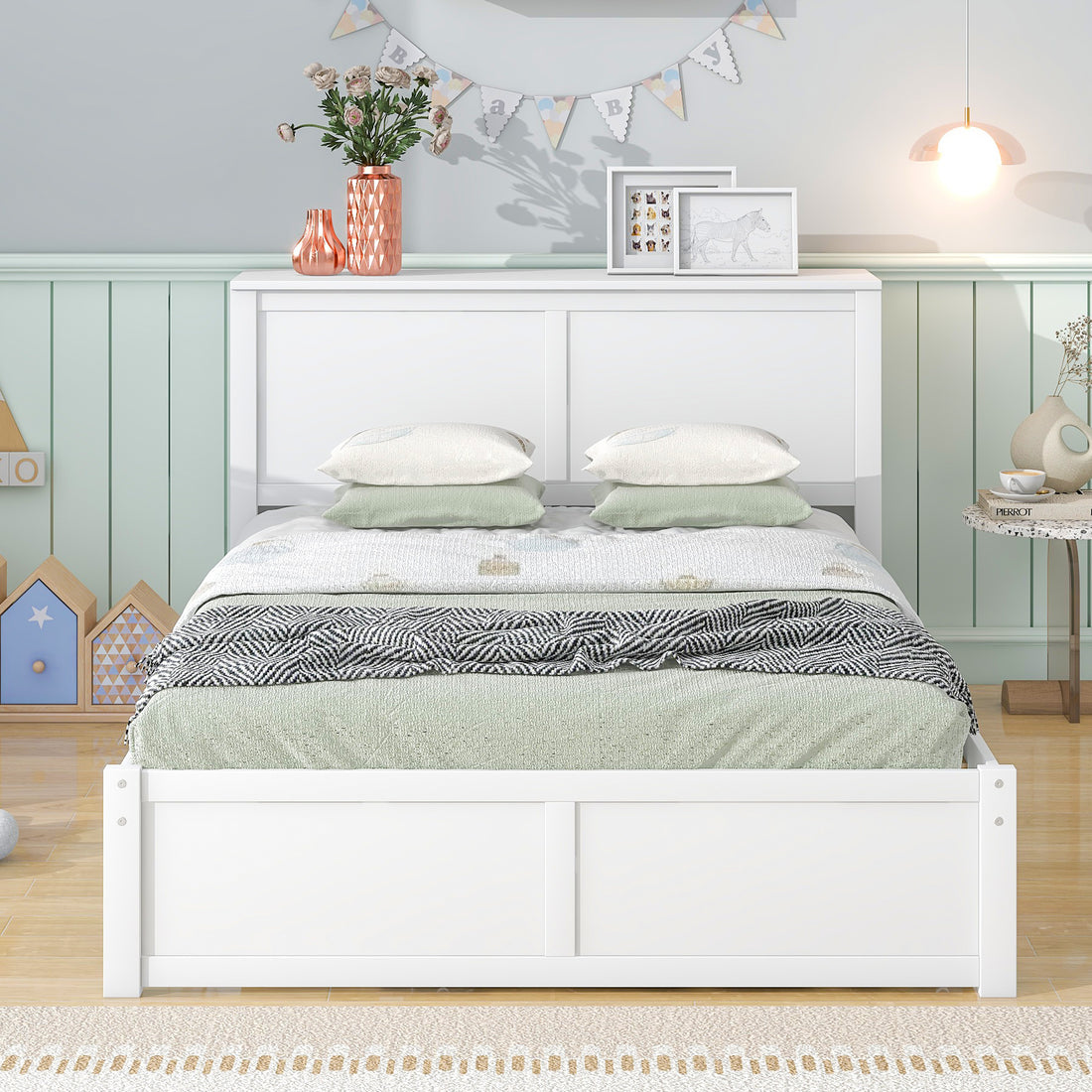 Full Size Storage Platform Bed With Pull Out Shelves And Twin Size Trundle, White White Solid Wood Mdf