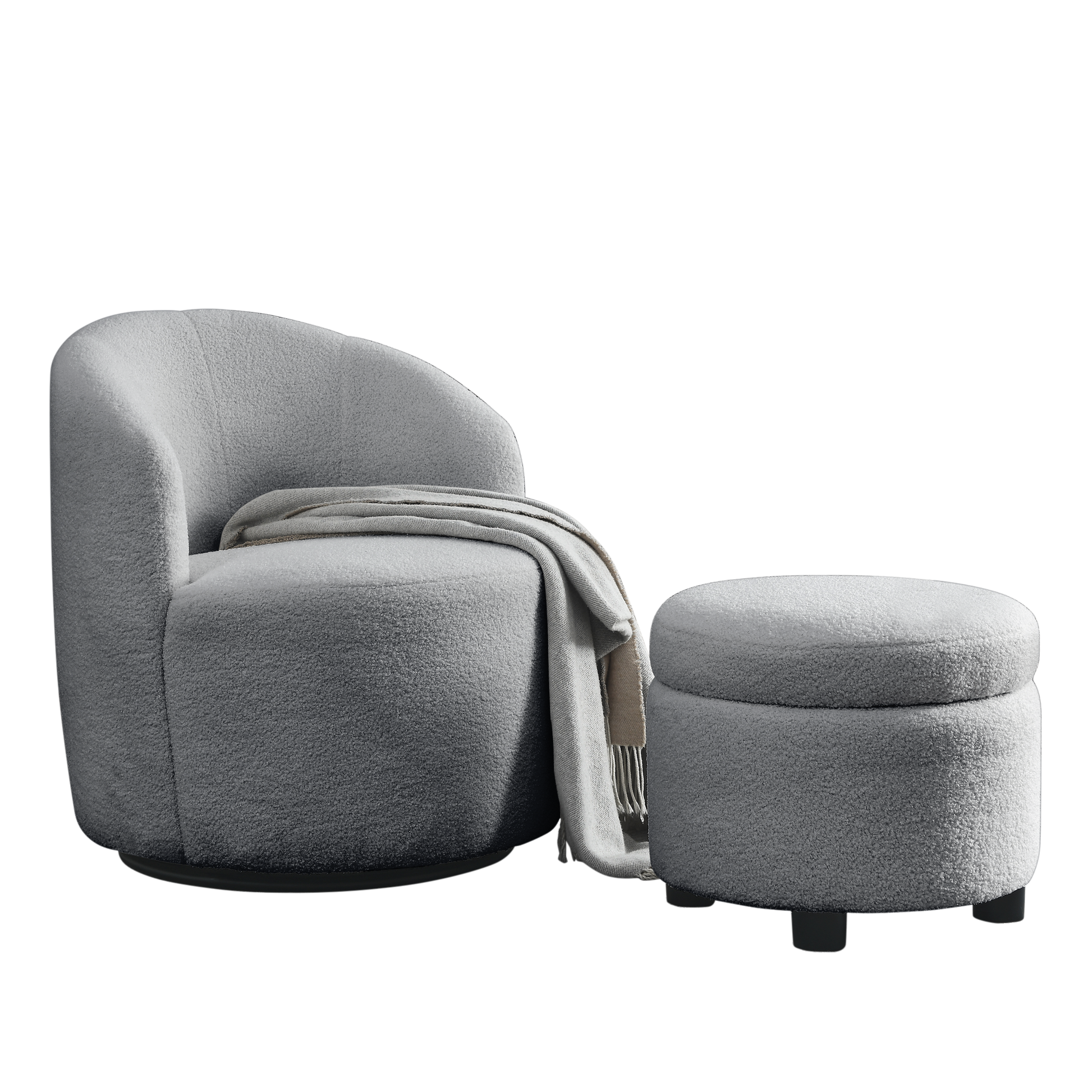 Video Welike Swivel Barrel Chair, Living Room Swivel Chair With Round Storage Chair, 360 Swivel Club Chair, Nursery, Bedroom, Office, Hotel With Upholstered Modern Armchair, Teddy Fabric Grey Teddy Foam Fabric