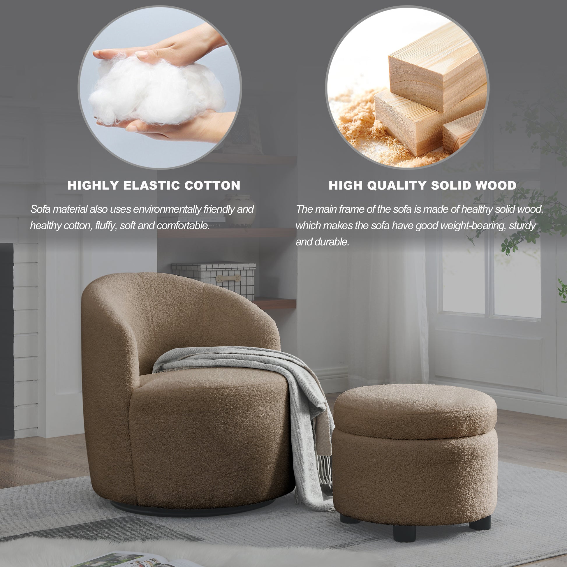 Video Welike Swivel Barrel Chair, Living Room Swivel Chair With Round Storage Chair, 360 Swivel Club Chair, Nursery, Bedroom, Office, Hotel With Upholstered Modern Armchair, Teddy Fabric Coffee Foam Fabric