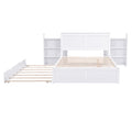 Full Size Storage Platform Bed With Pull Out Shelves And Twin Size Trundle, White White Solid Wood Mdf