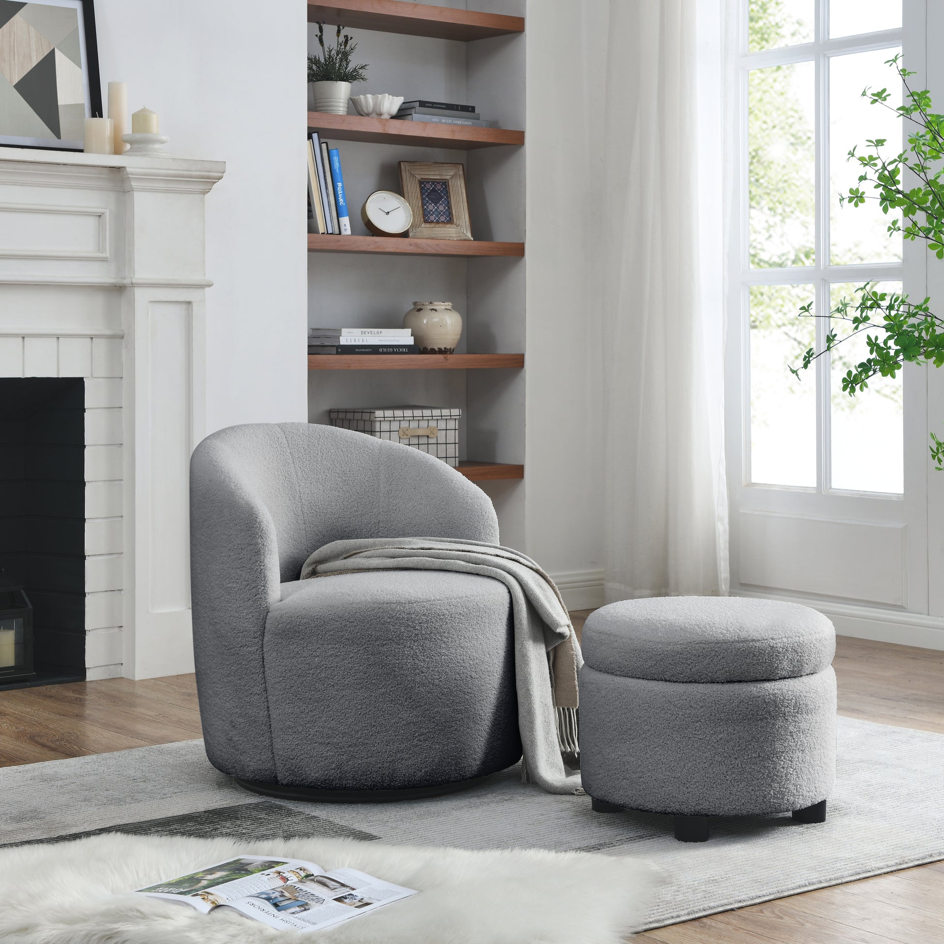 Video Welike Swivel Barrel Chair, Living Room Swivel Chair With Round Storage Chair, 360 Swivel Club Chair, Nursery, Bedroom, Office, Hotel With Upholstered Modern Armchair, Teddy Fabric Grey Teddy Foam Fabric