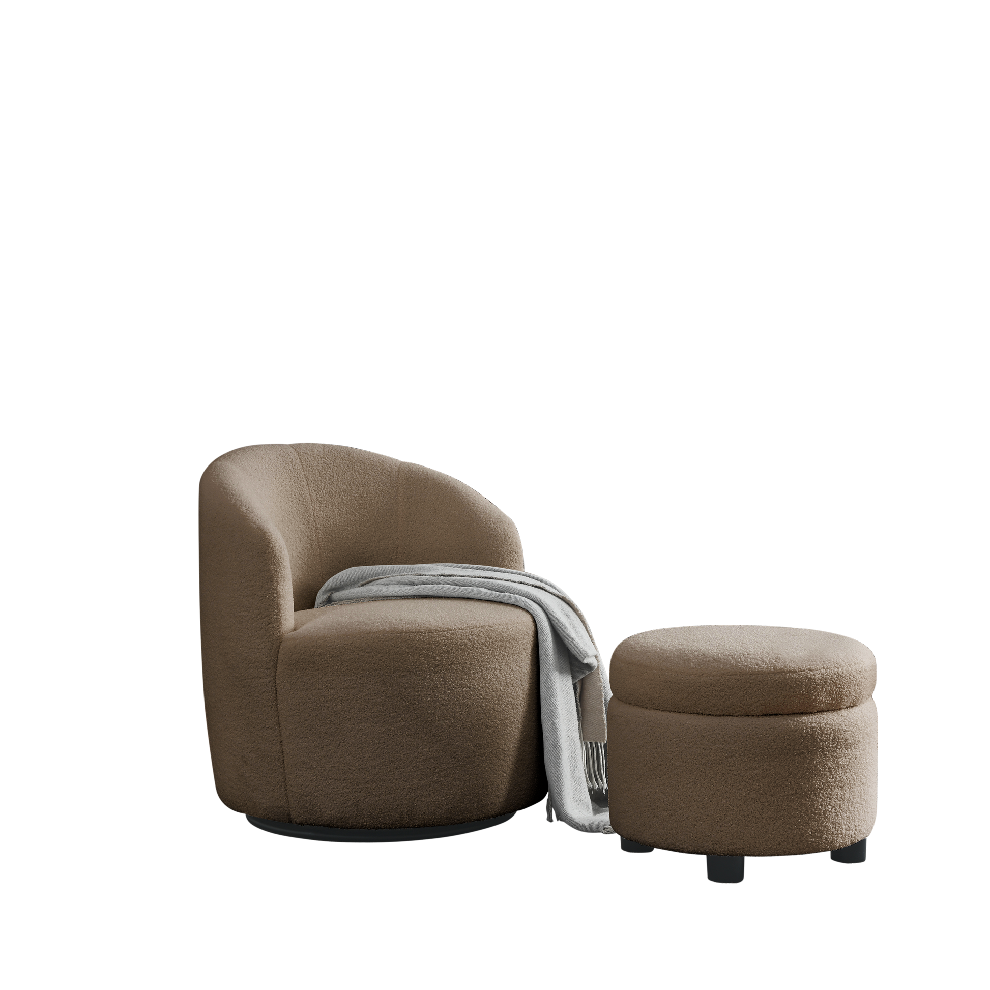 Video Welike Swivel Barrel Chair, Living Room Swivel Chair With Round Storage Chair, 360 Swivel Club Chair, Nursery, Bedroom, Office, Hotel With Upholstered Modern Armchair, Teddy Fabric Coffee Foam Fabric