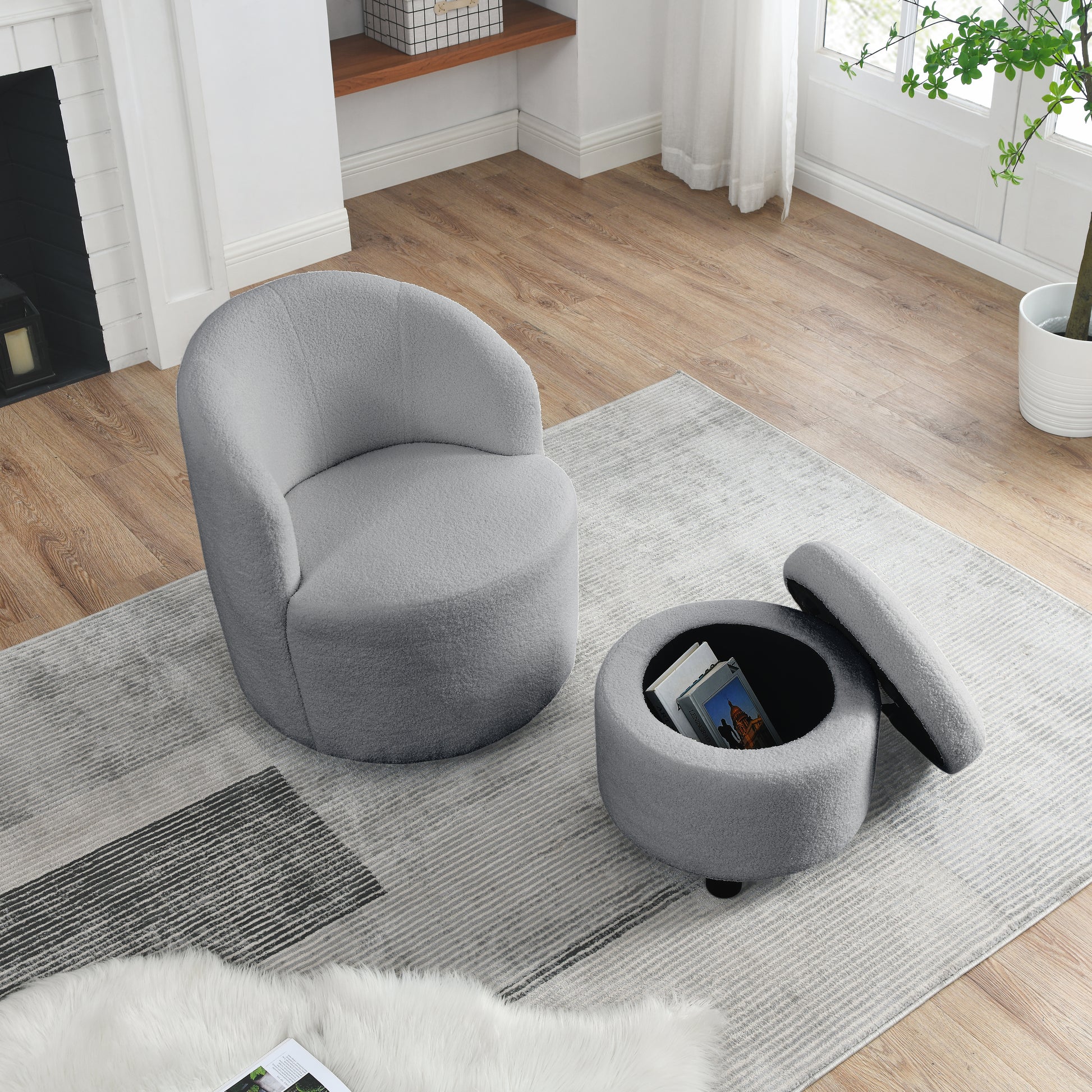 Video Welike Swivel Barrel Chair, Living Room Swivel Chair With Round Storage Chair, 360 Swivel Club Chair, Nursery, Bedroom, Office, Hotel With Upholstered Modern Armchair, Teddy Fabric Grey Teddy Foam Fabric