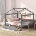 Full Size Wooden House Bed With Drawers, Gray Gray Solid Wood Mdf
