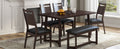 Farmhouse 6 Piece Wood Dining Table Set With 4 Upholstered Chairs And Bench, Dark Brown Brown Wood Dining Room Bench Seating Rubberwood Rectangular Dining Table With Chair And Bench Upholstered Chair Wood Dark Brown Solid Back Seats 6 Farmhouse Trestle