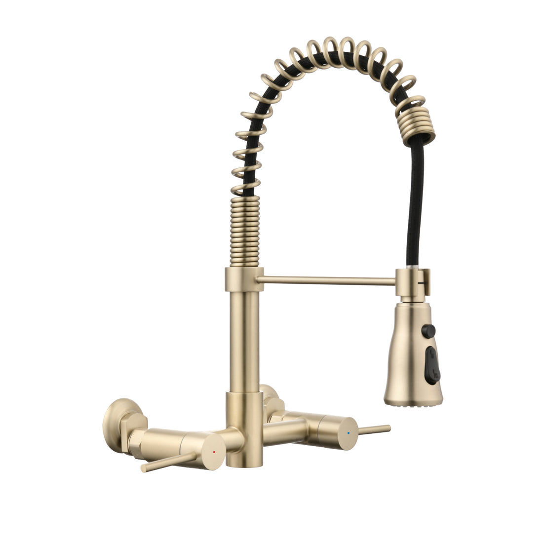 3 Functions Wall Mounted Bridge Kitchen Faucet Brushed Gold Stainless Steel