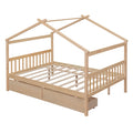 Full Size Wooden House Bed With Drawers, Natural Natural Solid Wood Mdf