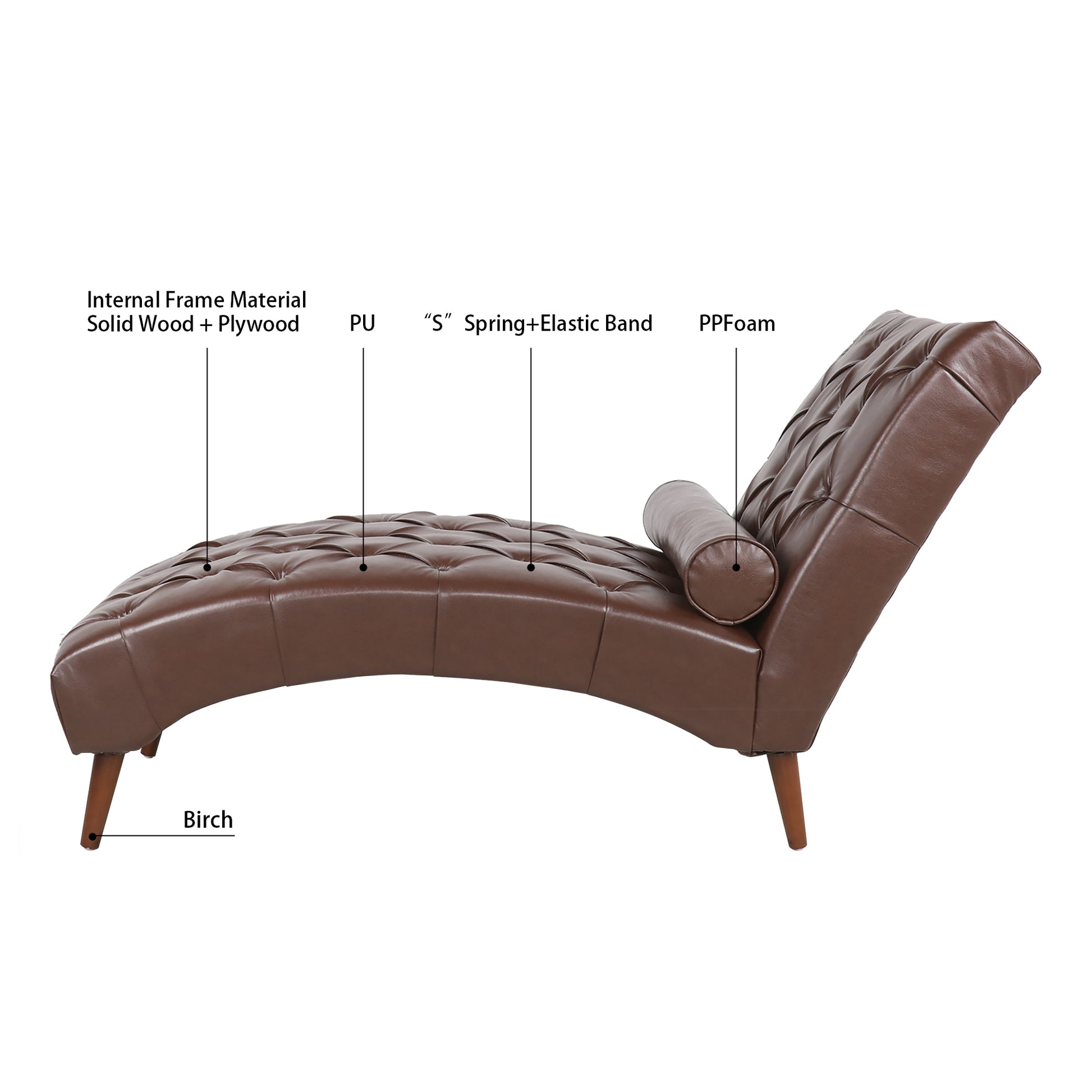 Upholstered Chaise Lounge Dark Brown Pu