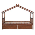 Twin Size Wooden House Bed With Drawers, Walnut Walnut Solid Wood Mdf