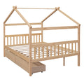 Full Size Wooden House Bed With Drawers, Natural Natural Solid Wood Mdf
