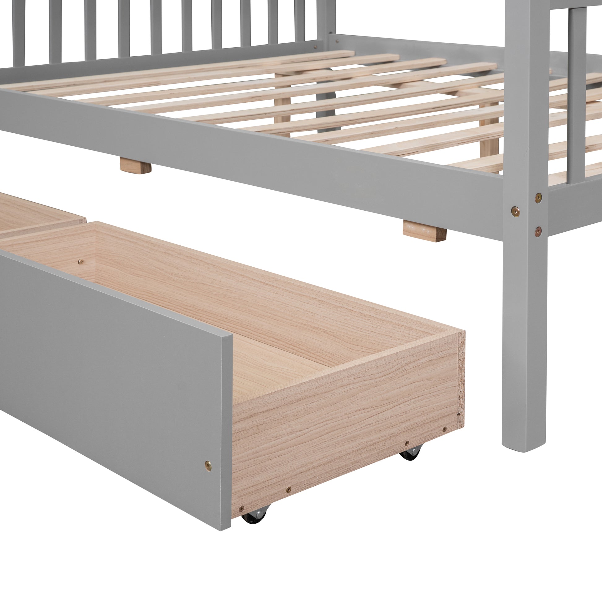 Full Size Wooden House Bed With Drawers, Gray Gray Solid Wood Mdf