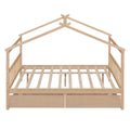 Full Size Wooden House Bed With Drawers, Natural Natural Solid Wood Mdf