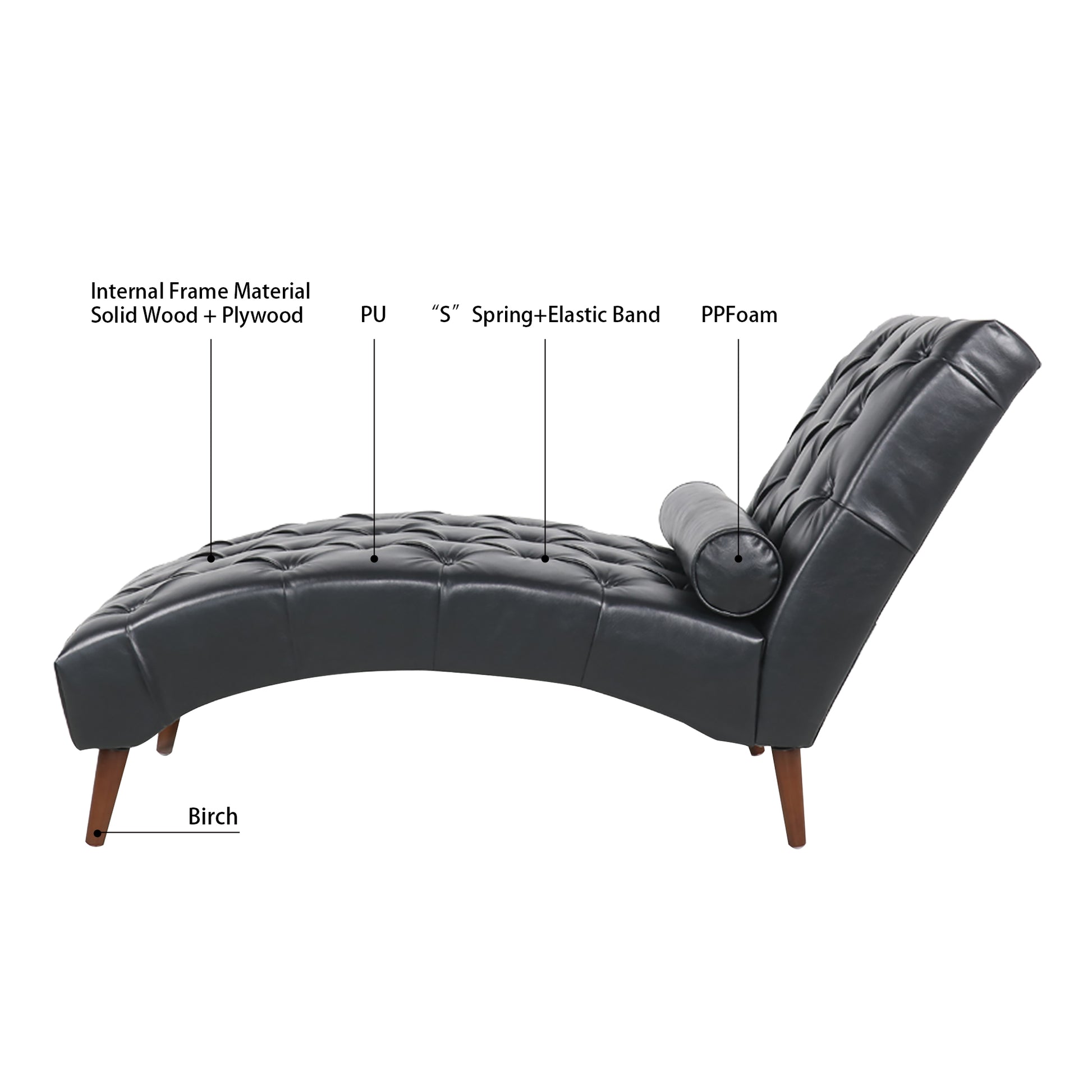 Upholstered Chaise Lounge Black Pu