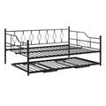 Full Size Metal Daybed With Twin Size Adjustable Trundle, Portable Folding Trundle, Black Old Sku:Mf293730Aab Black Steel