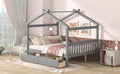 Full Size Wooden House Bed With Drawers, Gray Gray Solid Wood Mdf