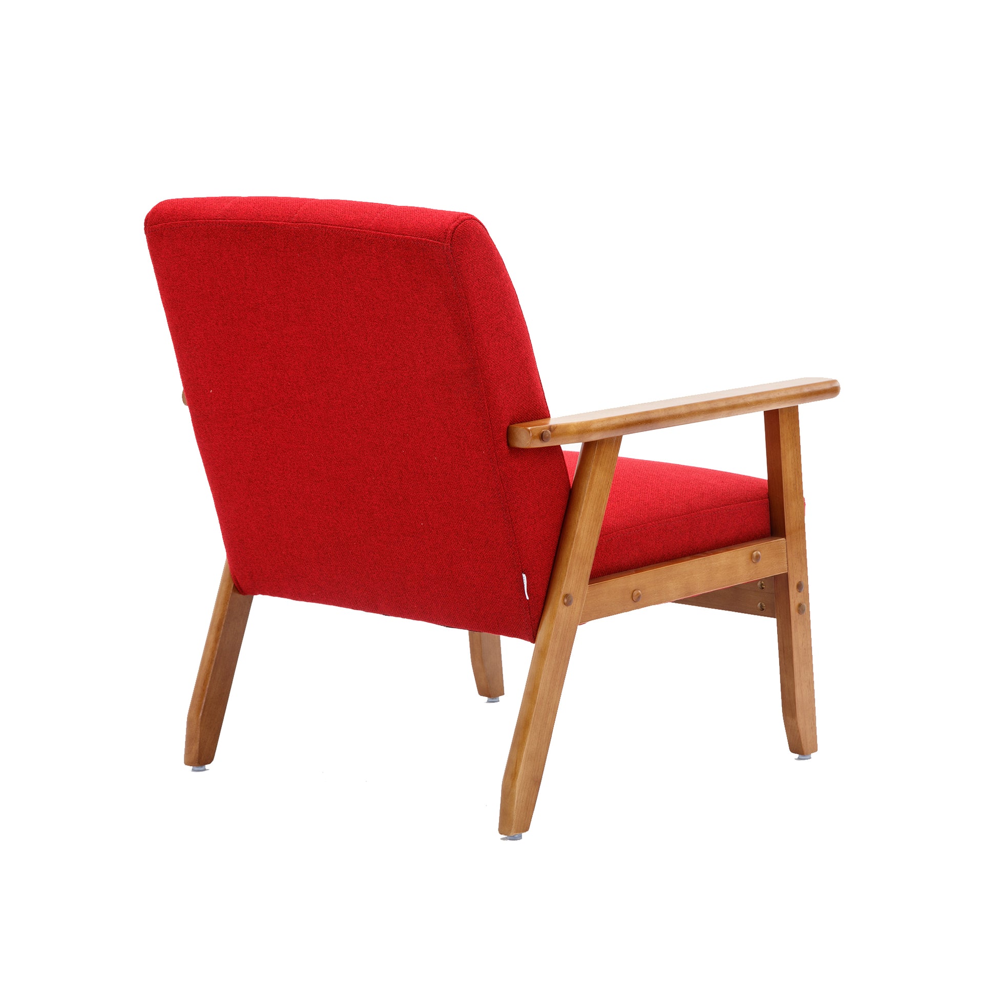 Leisure Chair With Solid Wood Armrest And Feet, Mid Century Modern Accent Chair, For Living Room Bedroom Studio Chair Red Linen
