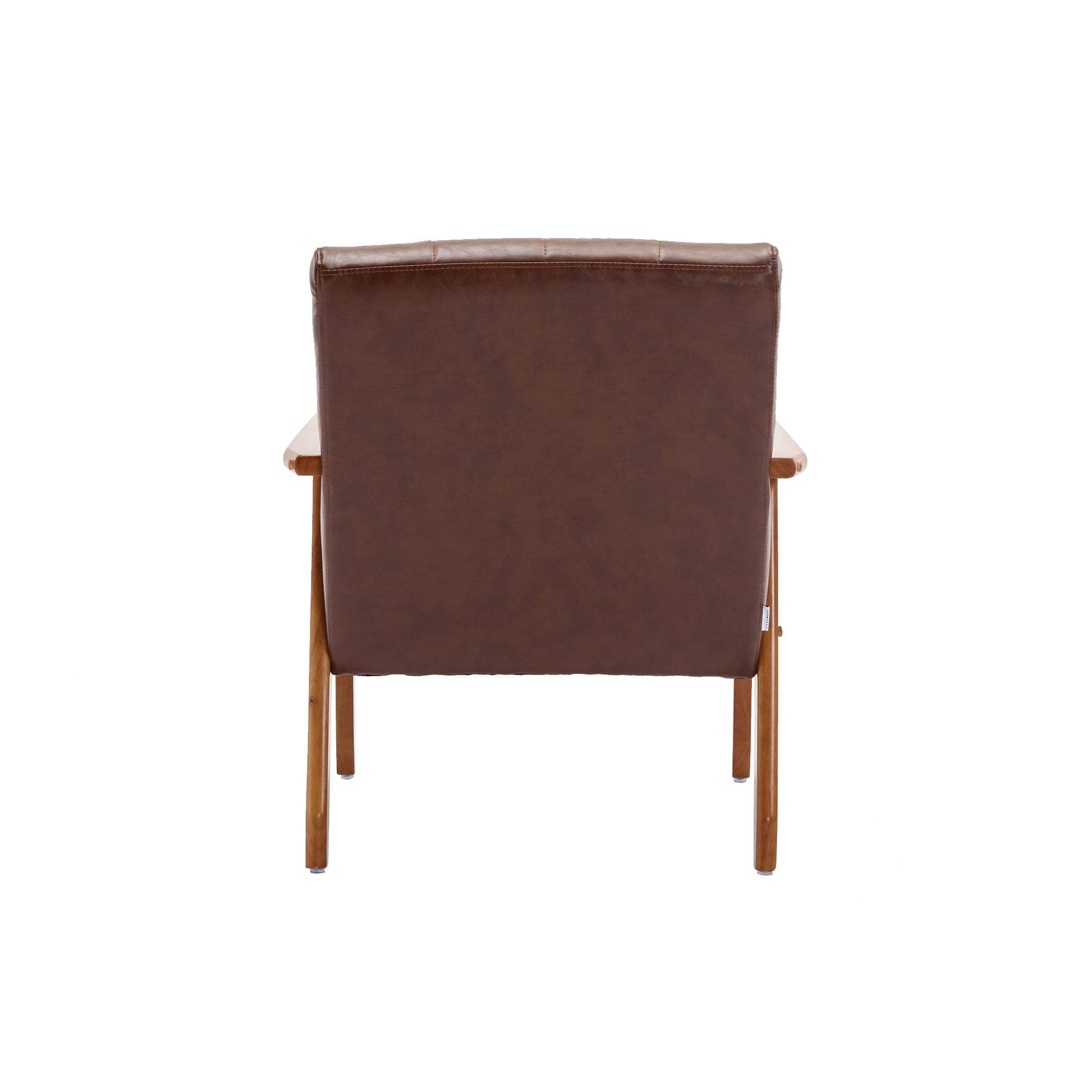 Leisure Chair With Solid Wood Armrest And Feet, Mid Century Modern Accent Chair, For Living Room Bedroom Studio Chair Brown Pu Pu Leather