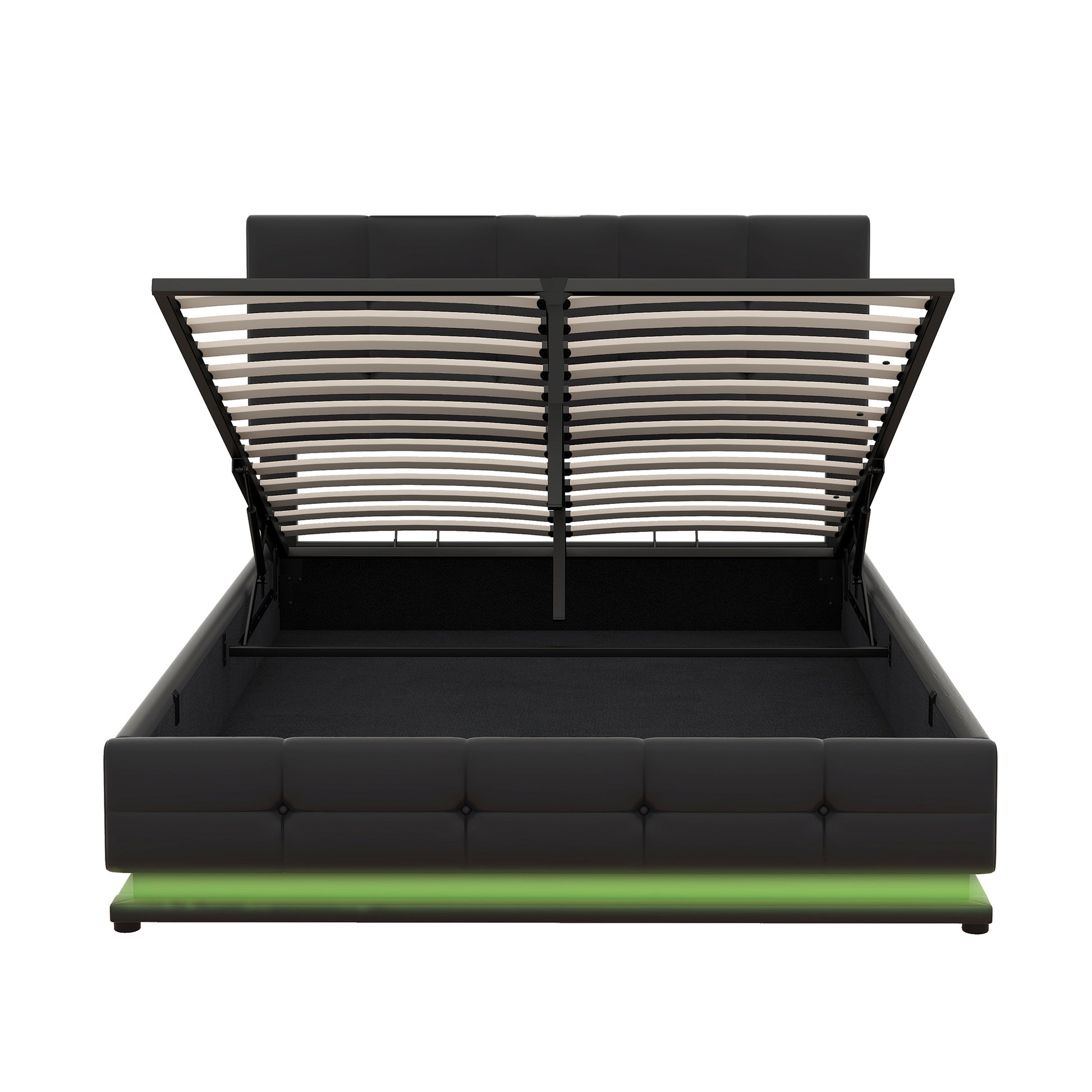 Full Size Tufted Upholstered Platform Bed With Hydraulic Storage System,Pu Storage Bed With Led Lights And Usb Charger, Black Black Pu