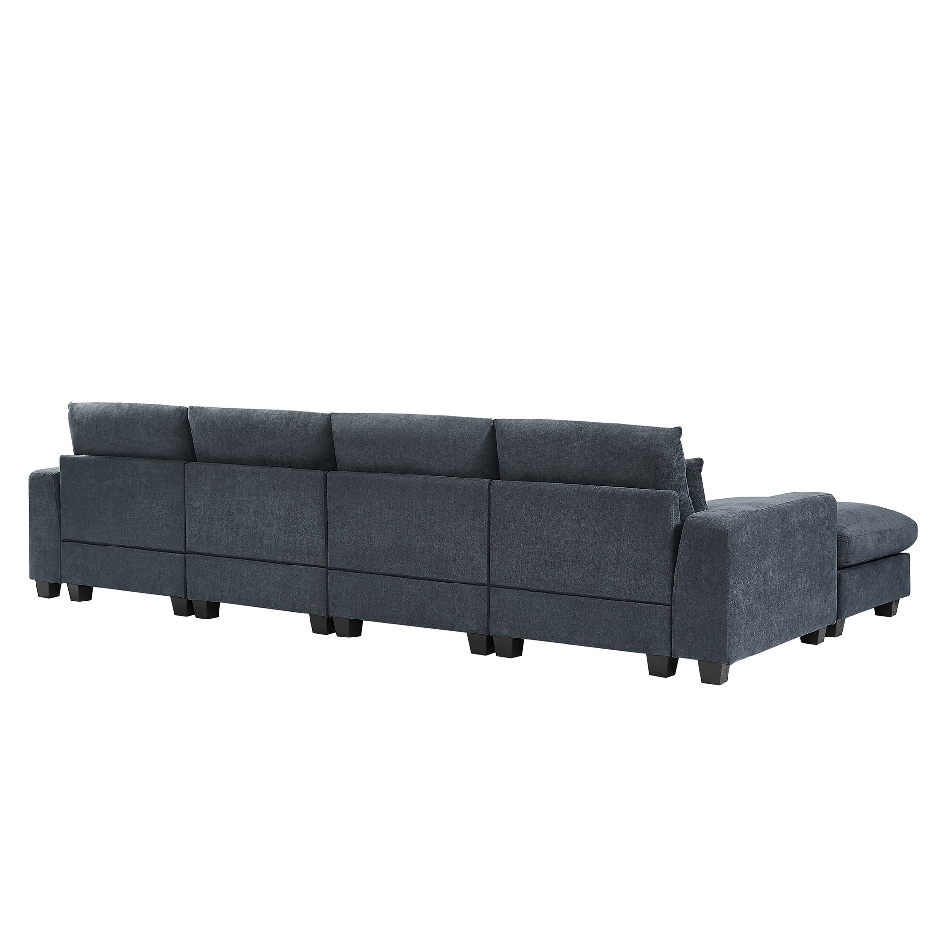 Modern Large L Shape Feather Filled Sectional Sofa, Convertible Sofa Couch With Reversible Chaise For Living Room Dark Gray Chenille 5 Seat