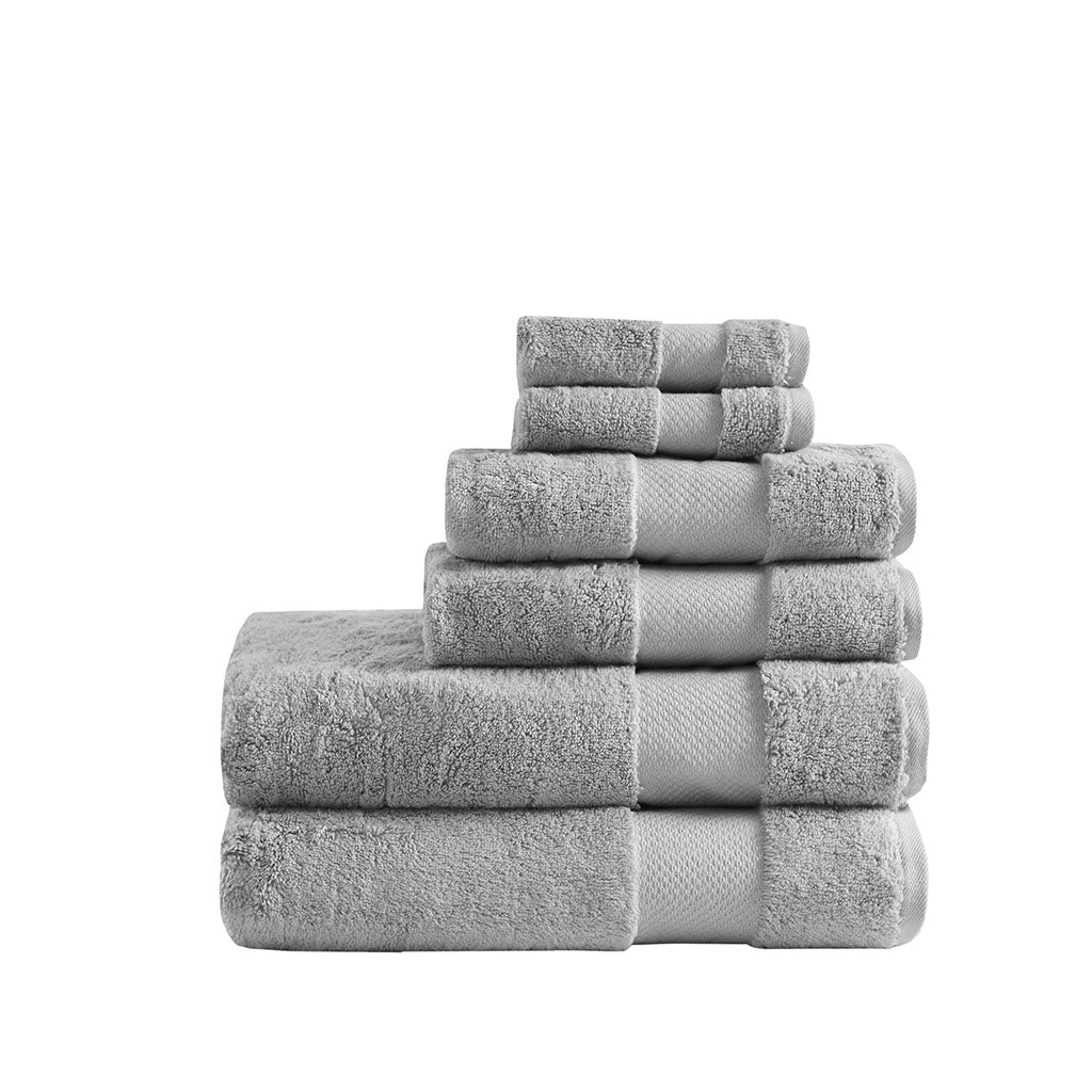 Cotton 6 Piece Bath Towel Set Grey Cotton