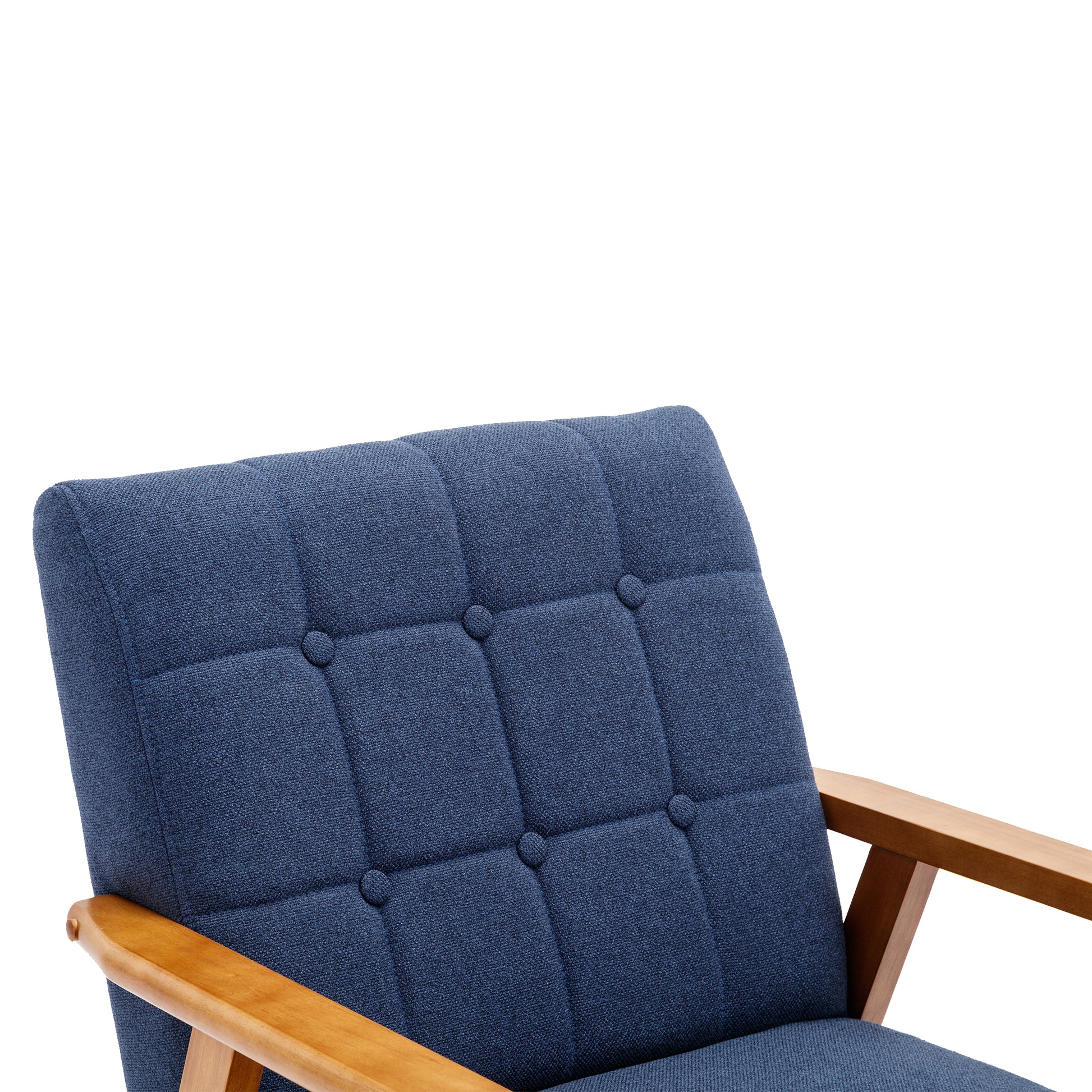 Accent Chairs Set Of 2 With Side Table, Mid Century Modern Accent Chair, Wood And Fabric Armchairs Side Chair, Lounge Reading Comfy Arm Chair For Living Room, Bedroom, Office Navy Linen