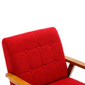Leisure Chair With Solid Wood Armrest And Feet, Mid Century Modern Accent Chair, For Living Room Bedroom Studio Chair Red Linen