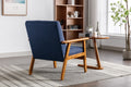 Leisure Chair With Solid Wood Armrest And Feet, Mid Century Modern Accent Chair, For Living Room Bedroom Studio Chair Navy Linen
