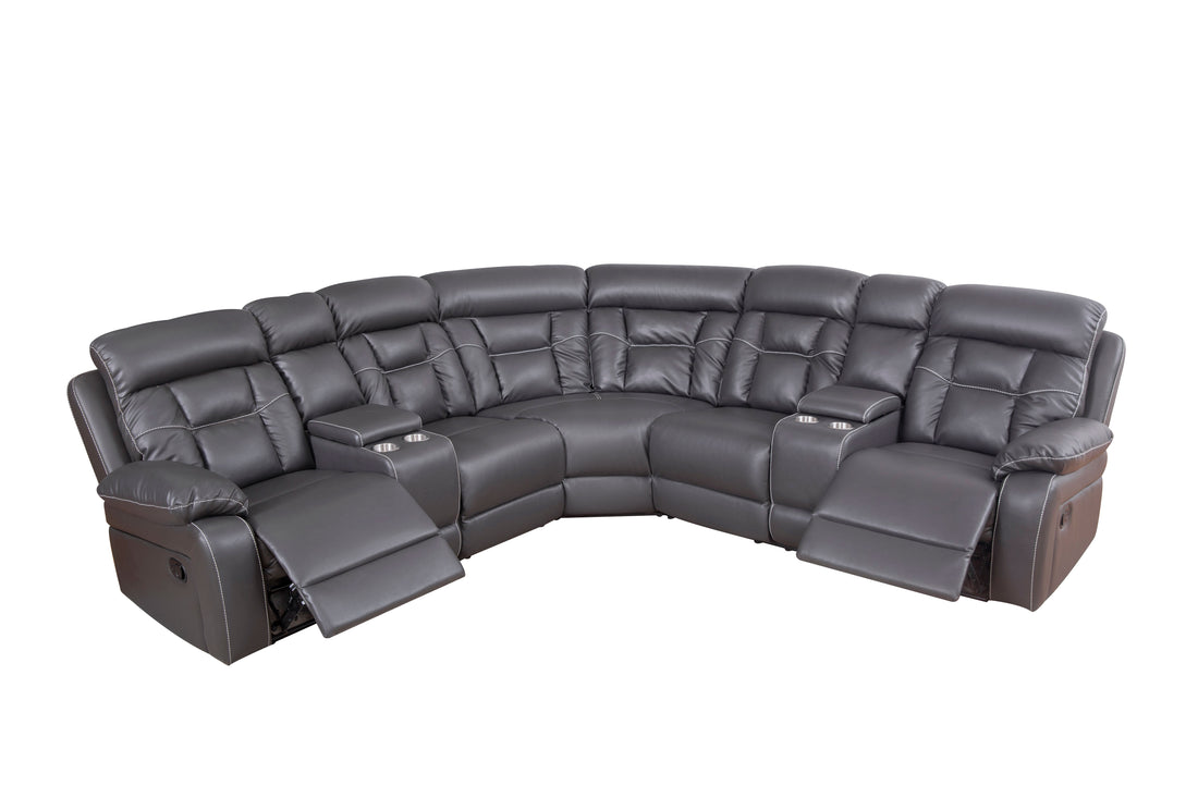 Faux Leather Reclining Sofa Grey Grey Pu 5 Seat