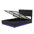 Full Size Tufted Upholstered Platform Bed With Hydraulic Storage System,Pu Storage Bed With Led Lights And Usb Charger, Black Black Pu