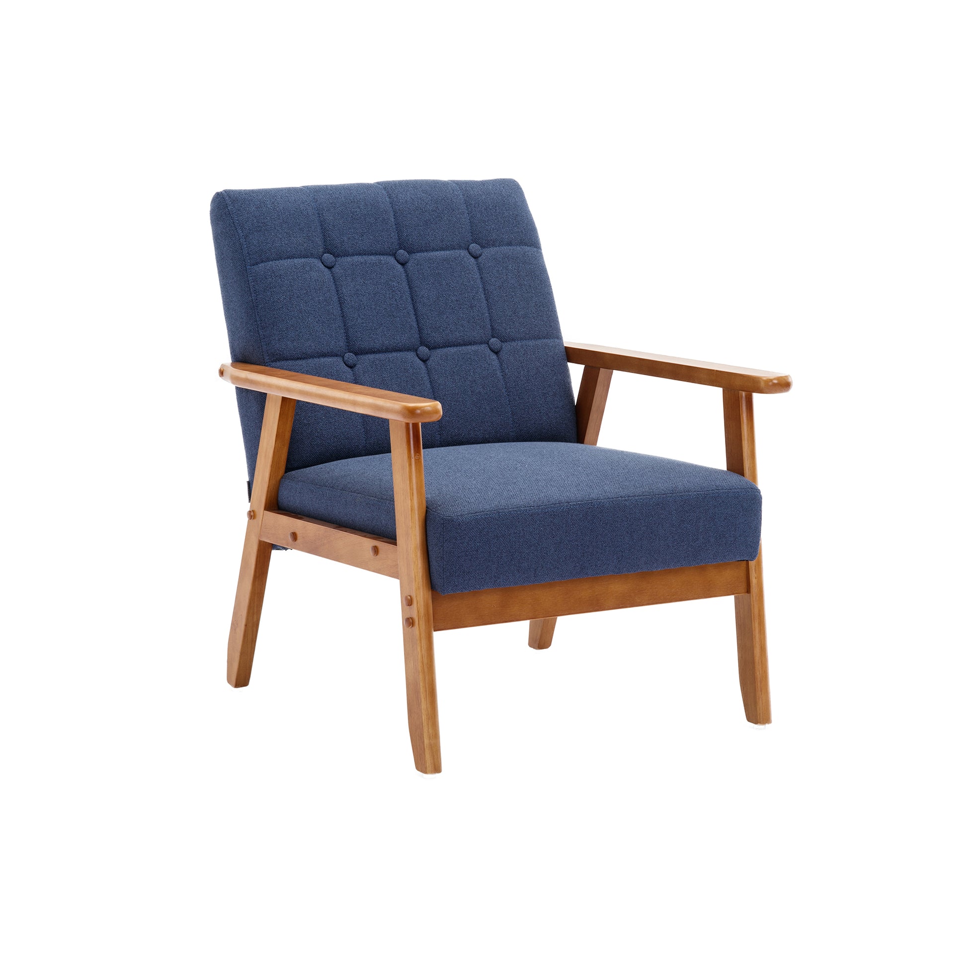 Accent Chairs Set Of 2 With Side Table, Mid Century Modern Accent Chair, Wood And Fabric Armchairs Side Chair, Lounge Reading Comfy Arm Chair For Living Room, Bedroom, Office Navy Linen