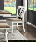 Modern Style White And Oak Finish Side Chairs 2Pc Set Fabric Upholstered Seat Charming Traditional Dining Kitchen Furniture White Dining Room Modern Side Chair Cross Back Wood