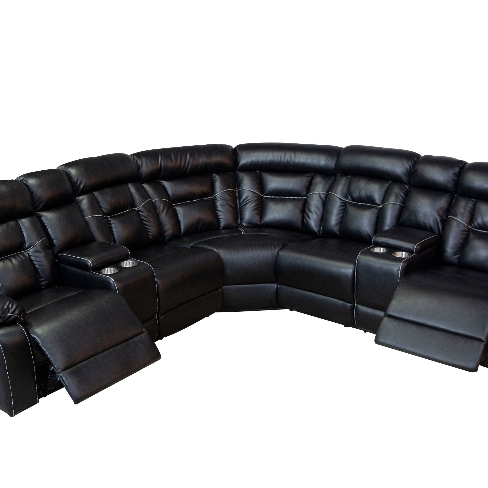 Manual Reclining Sofa Faux Leather Sofa Set Black Black Pu 5 Seat