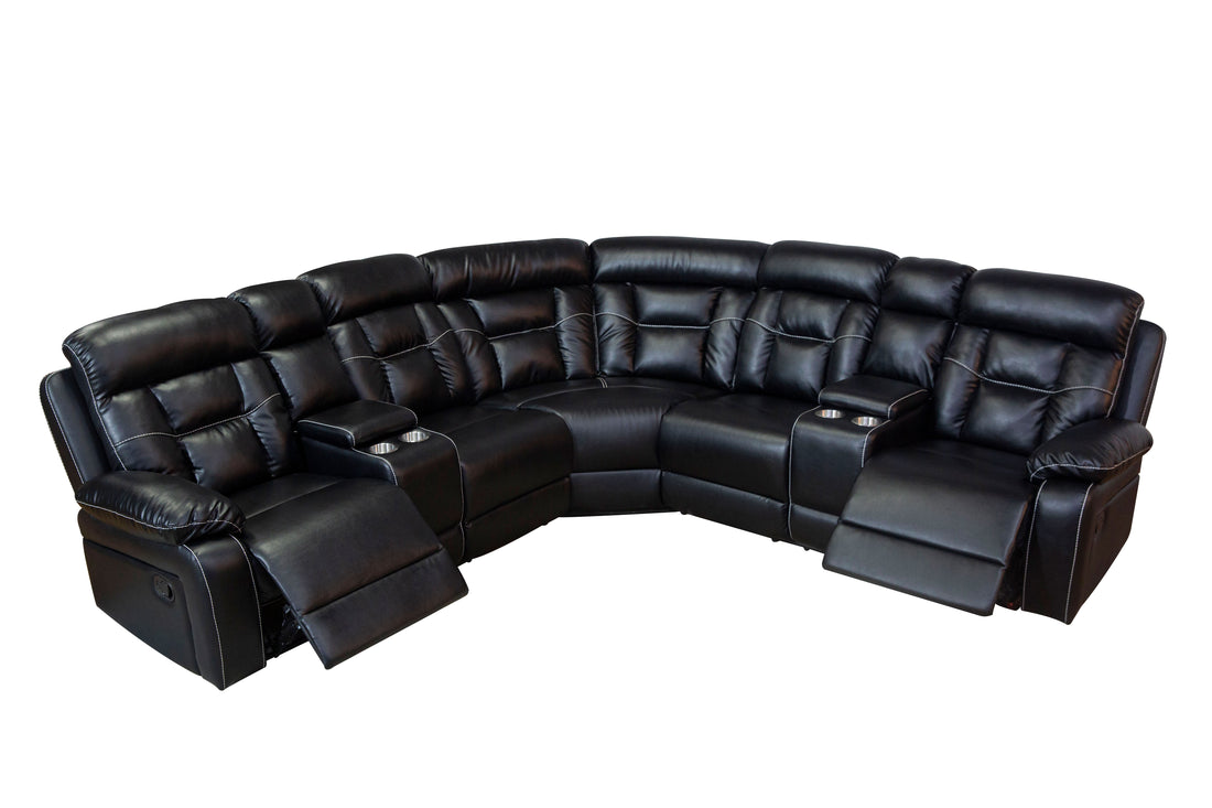 Manual Reclining Sofa Faux Leather Sofa Set Black Black Pu 5 Seat