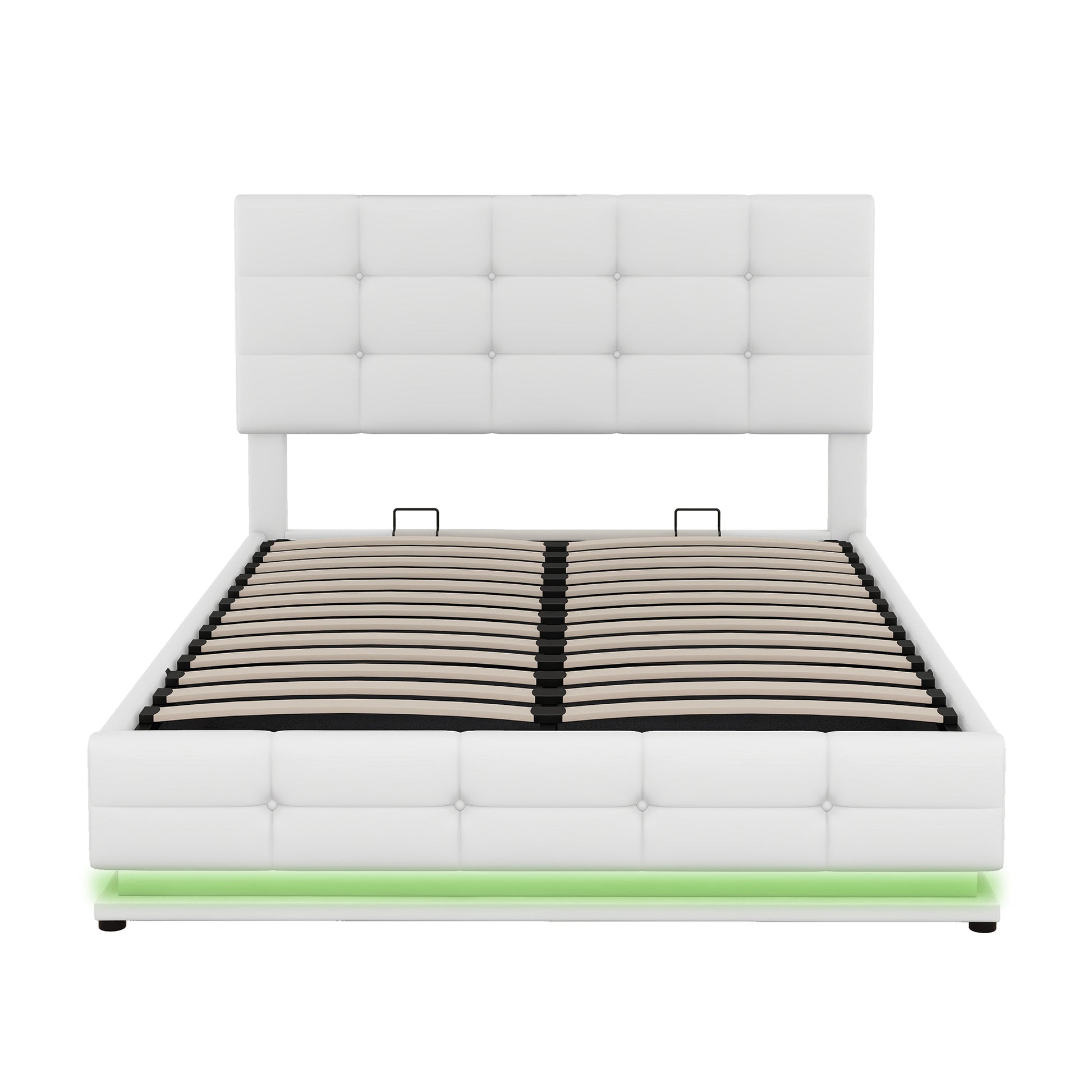 Full Size Tufted Upholstered Platform Bed With Hydraulic Storage System,Pu Storage Bed With Led Lights And Usb Charger, White Expected Arrival Time: 5.15,At White Pu