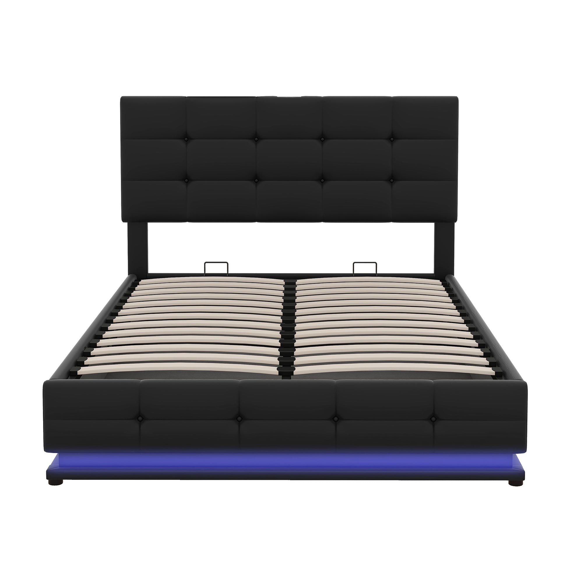Full Size Tufted Upholstered Platform Bed With Hydraulic Storage System,Pu Storage Bed With Led Lights And Usb Charger, Black Black Pu