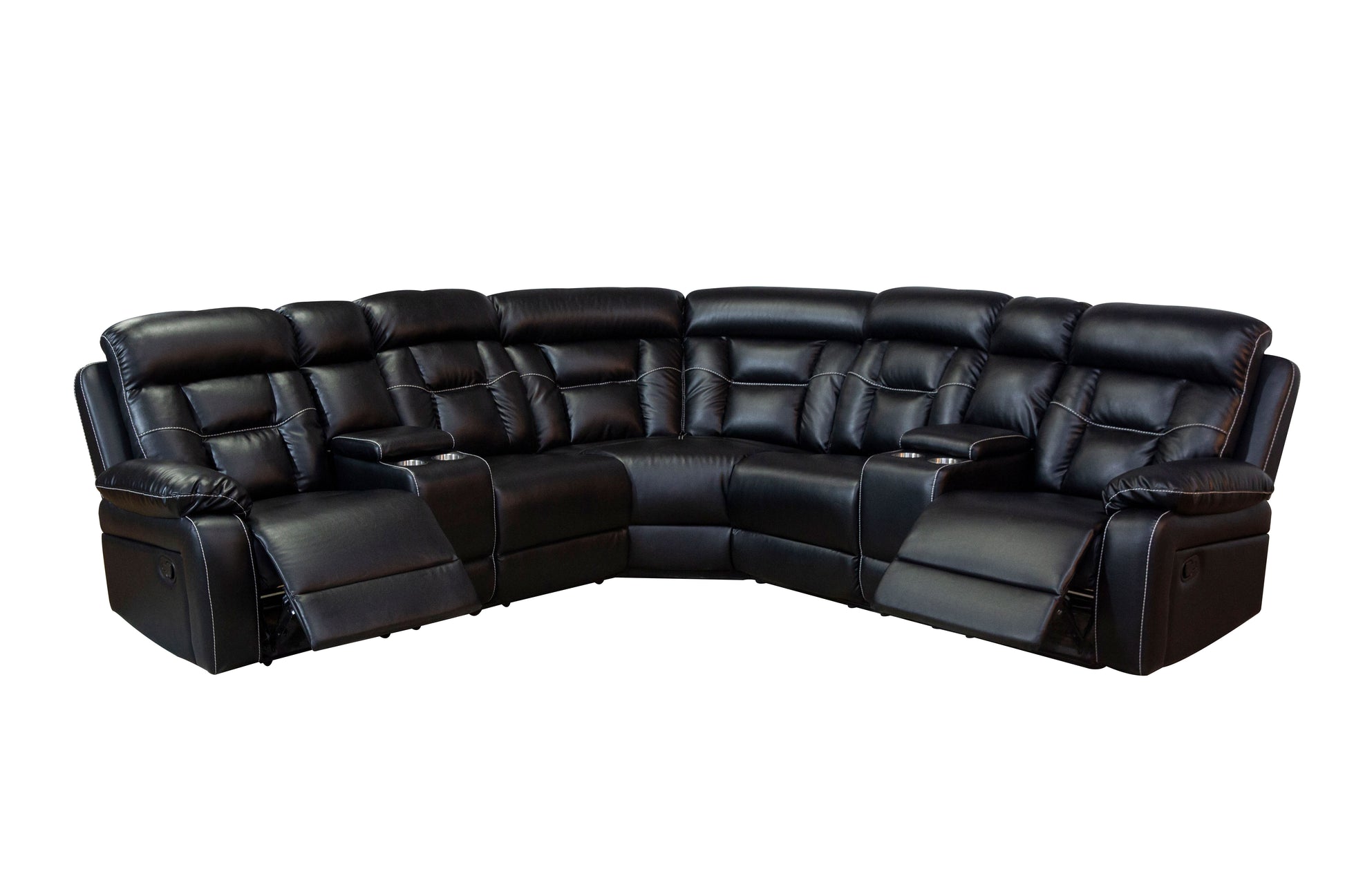 Manual Reclining Sofa Faux Leather Sofa Set Black Black Pu 5 Seat