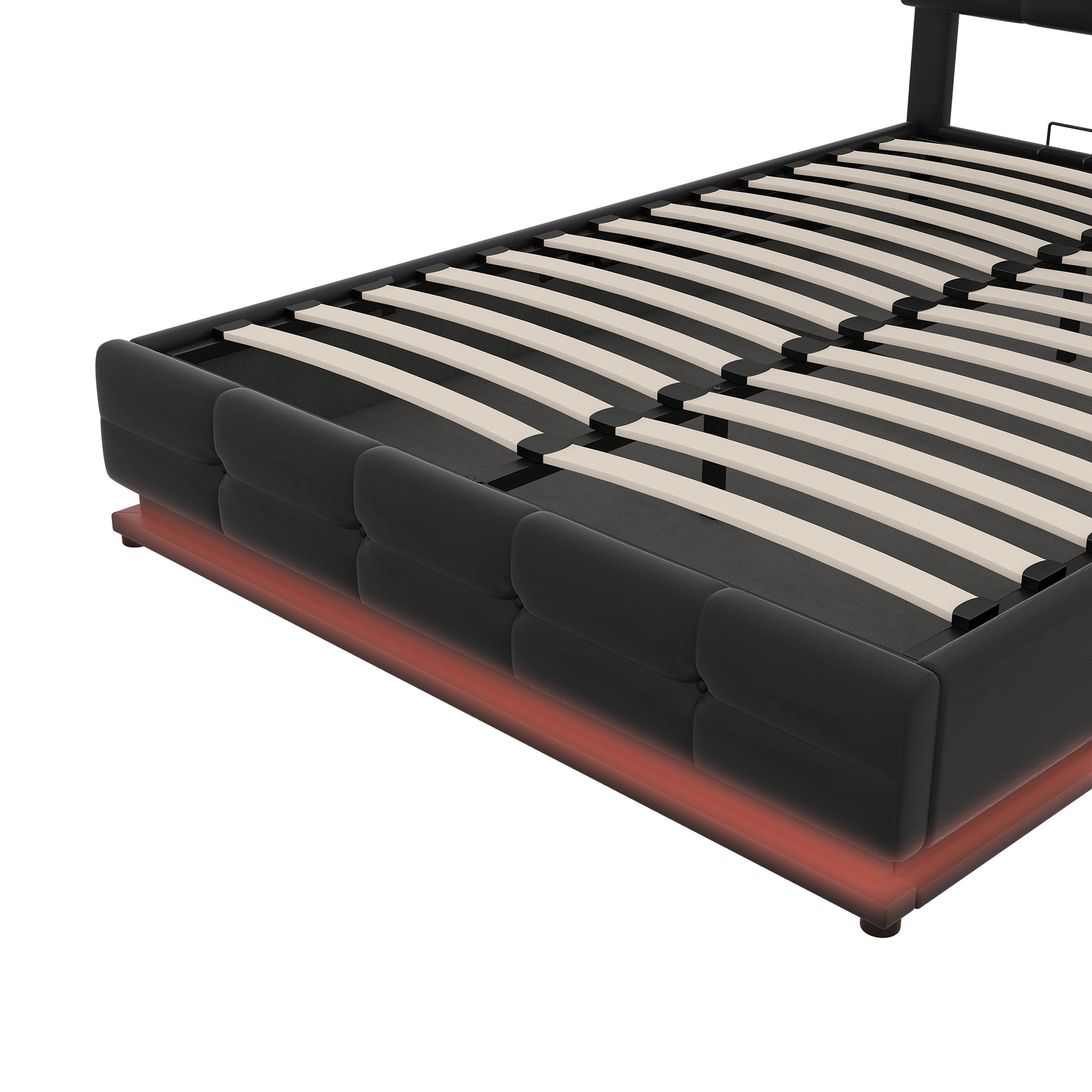 Full Size Tufted Upholstered Platform Bed With Hydraulic Storage System,Pu Storage Bed With Led Lights And Usb Charger, Black Black Pu