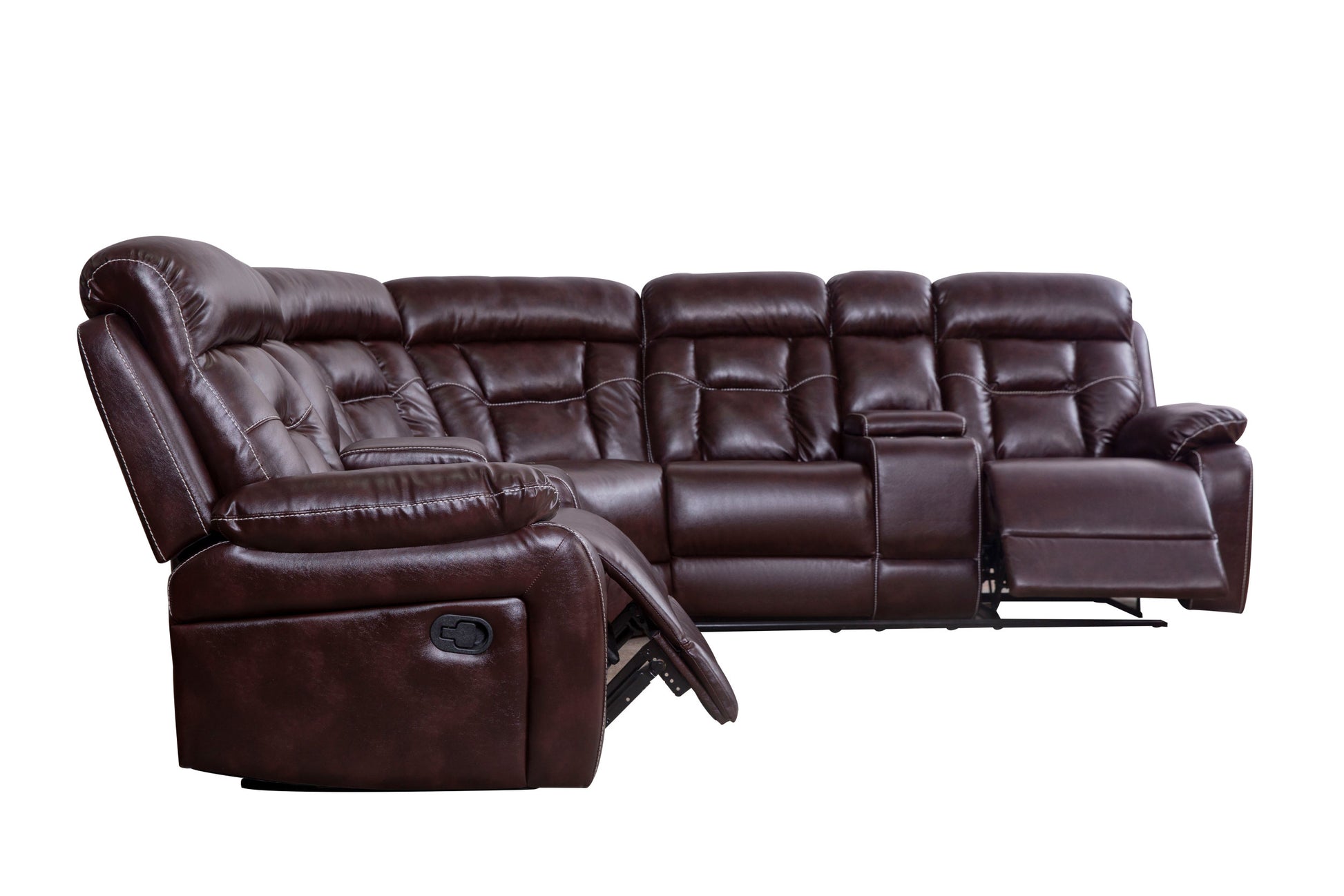 Sectional Sofa With Manual Reclining Brown Brown Pu