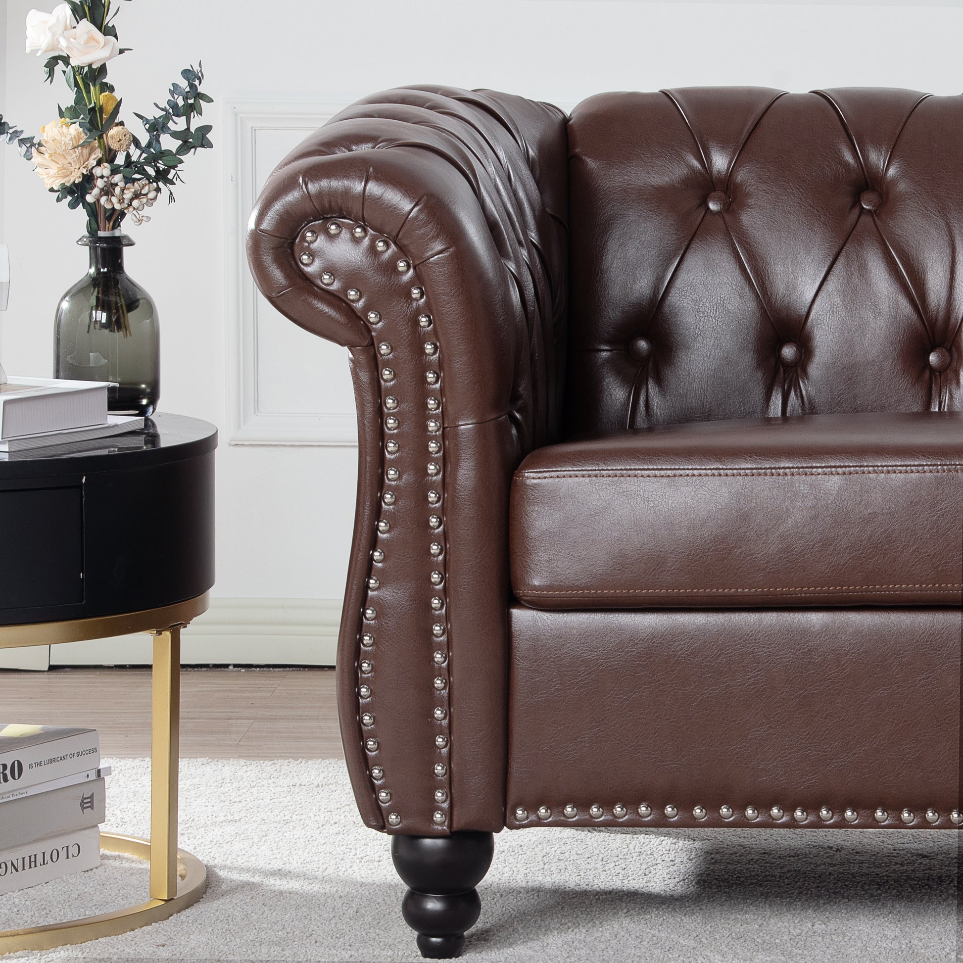 1 Seater Sofa For Living Room Dark Brown Pu