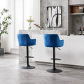 Bar Stools Set Of 2 Adjustable Barstools With Back And Footrest, Counter Height Bar Chairs For Kitchen, Pub Blue Blue Foam Fabric