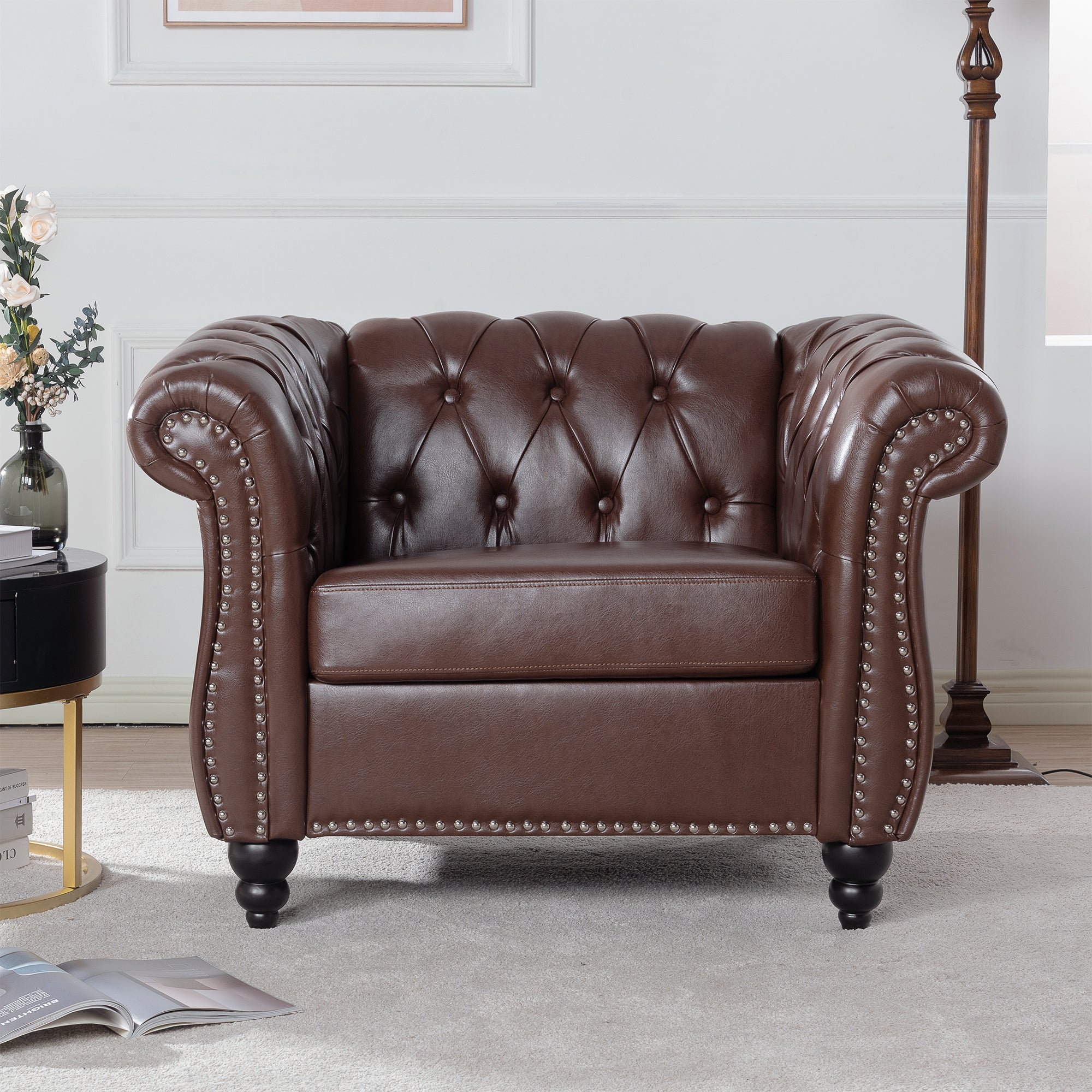 1 Seater Sofa For Living Room Dark Brown Pu