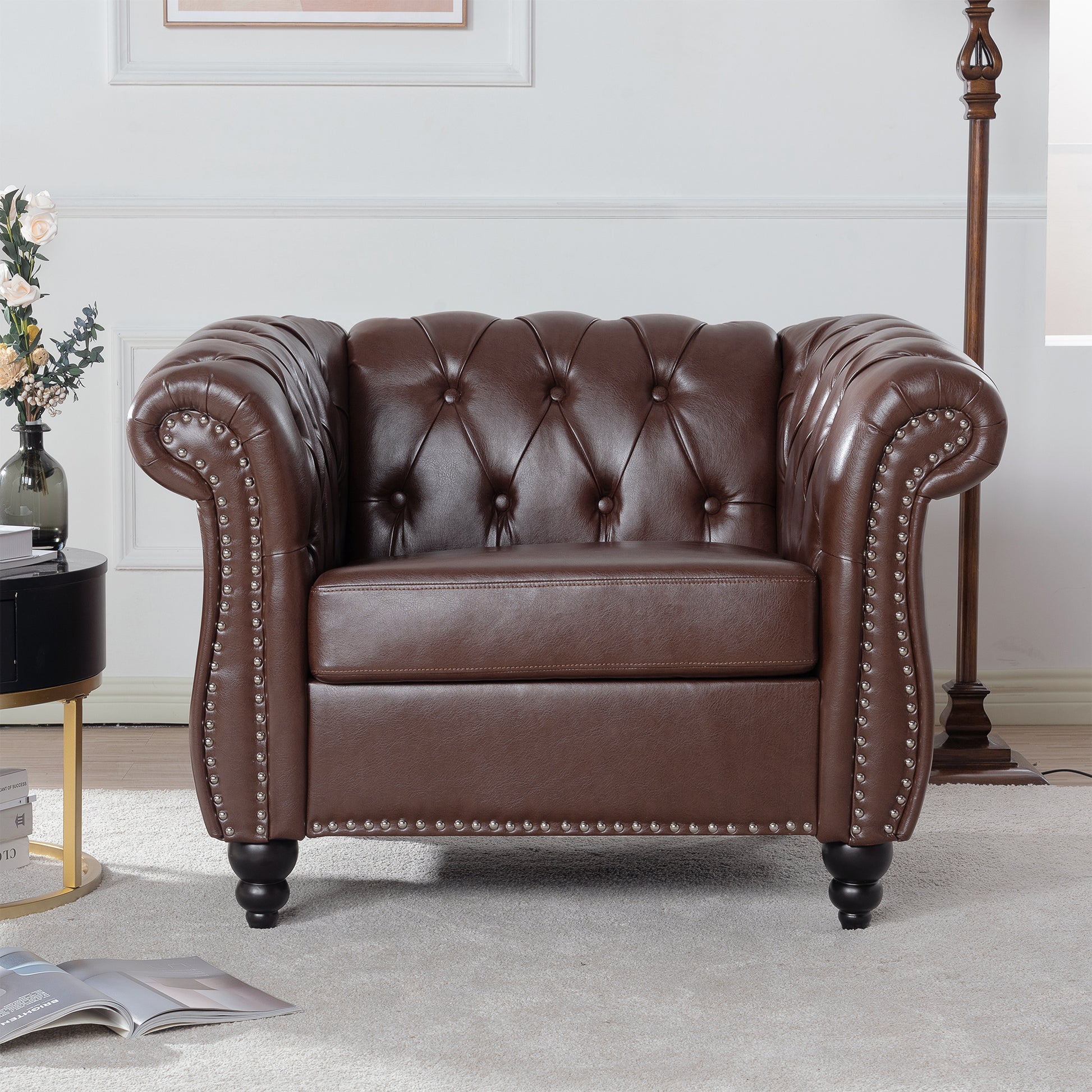 1 Seater Sofa For Living Room Dark Brown Pu
