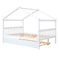 Full Size Wooden House Bed With Twin Size Trundle, White White Solid Wood