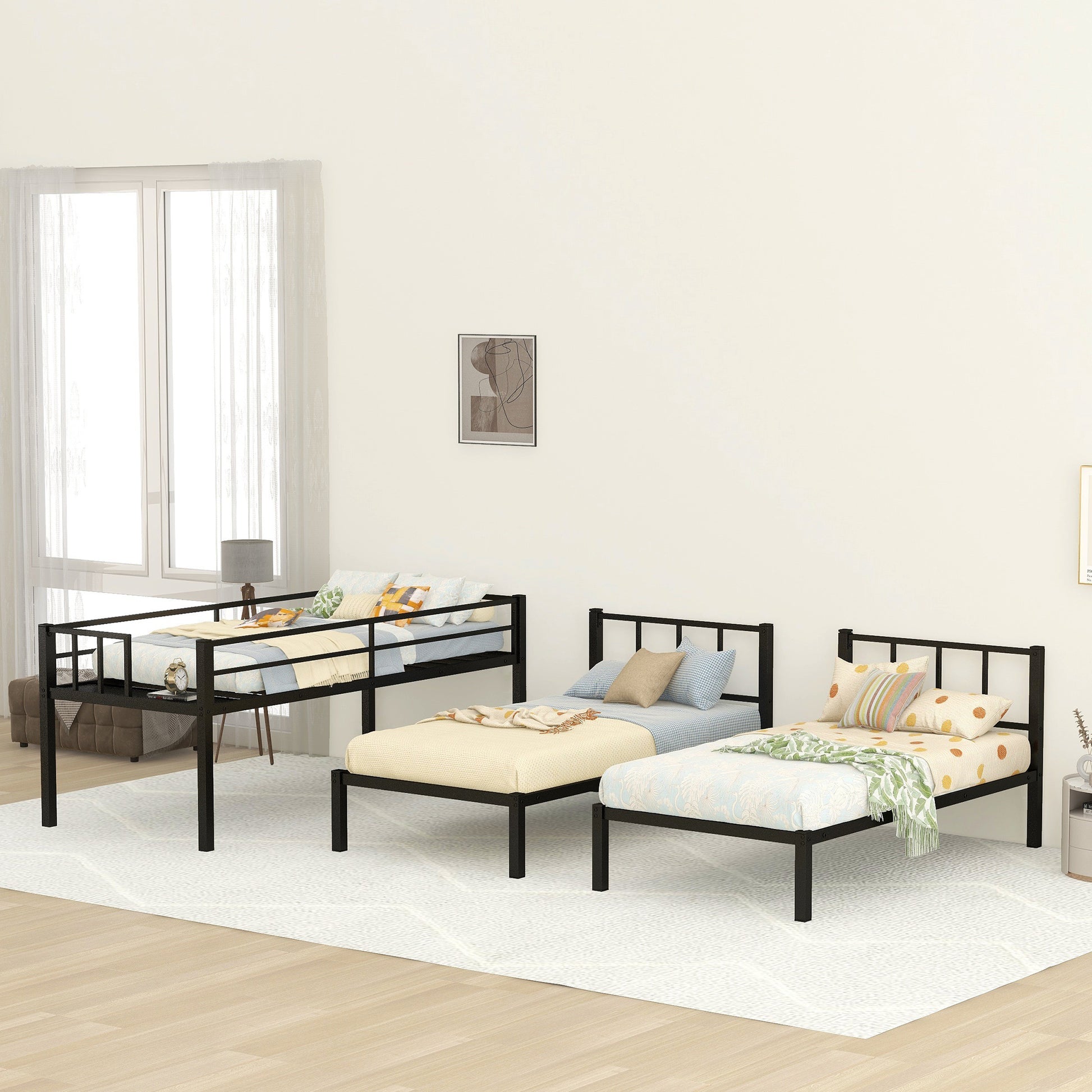 Twin Over Twin & Twin Bunk Beds For 3, Twin Xl Over Twin & Twin Bunk Bed Metal Triple Bunk Bed, Black Pre Sale Date: June 10Th Black Metal